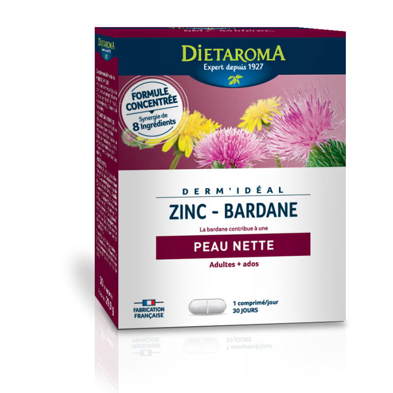 Dermidéal zinc  bardane 30 comprimés - peau nette -dietaroma