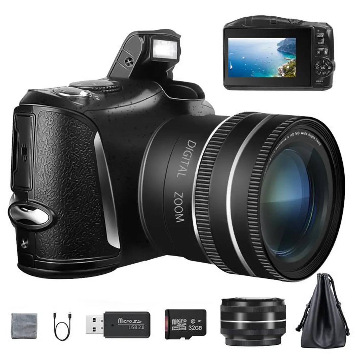 Appareils Photo 4K pour la Photographie ,Appareil Photo numérique 48MP avec Carte SD 32 Go avec Objectif Macro Grand Angle