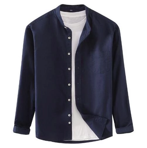 LEQEMAO - Chemise décontractée à col montant et manches longues pour homme